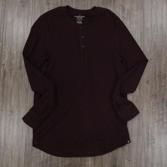 American Eagle Long Sleeve Henley Maroon Small - Picture 1 of 3